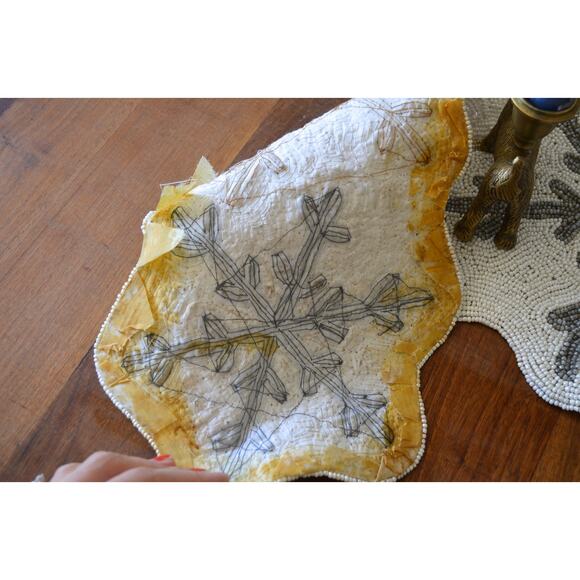 Holiday Beaded Vintage Table Runner Snowflakes - Picture 5 of 5